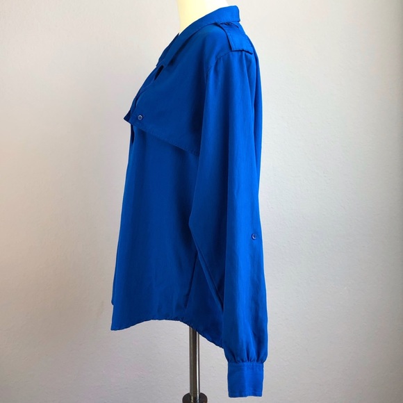 Vintage DVF Cobalt Blue Button Down Blouse Size 10 - Picture 4 of 8